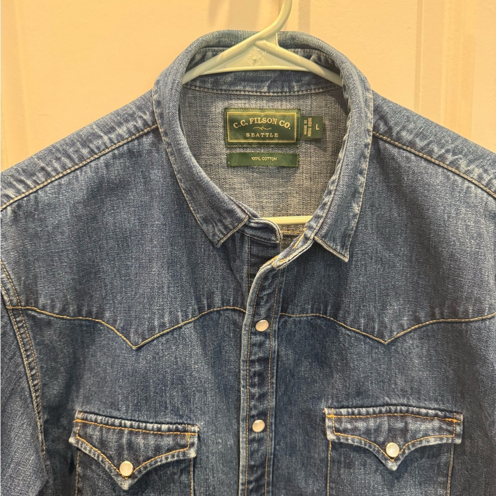 Filson Blue Denim Casual Button Down Shirt